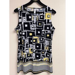 Tacera Womens Tunic Sleeveless Crew Neck top Multicolor Geometric Sz S